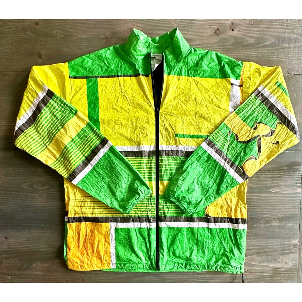 Vintage Leslie Jordan Tyvek Windbreaker Jacket – Green Yellow Black – Size M USA